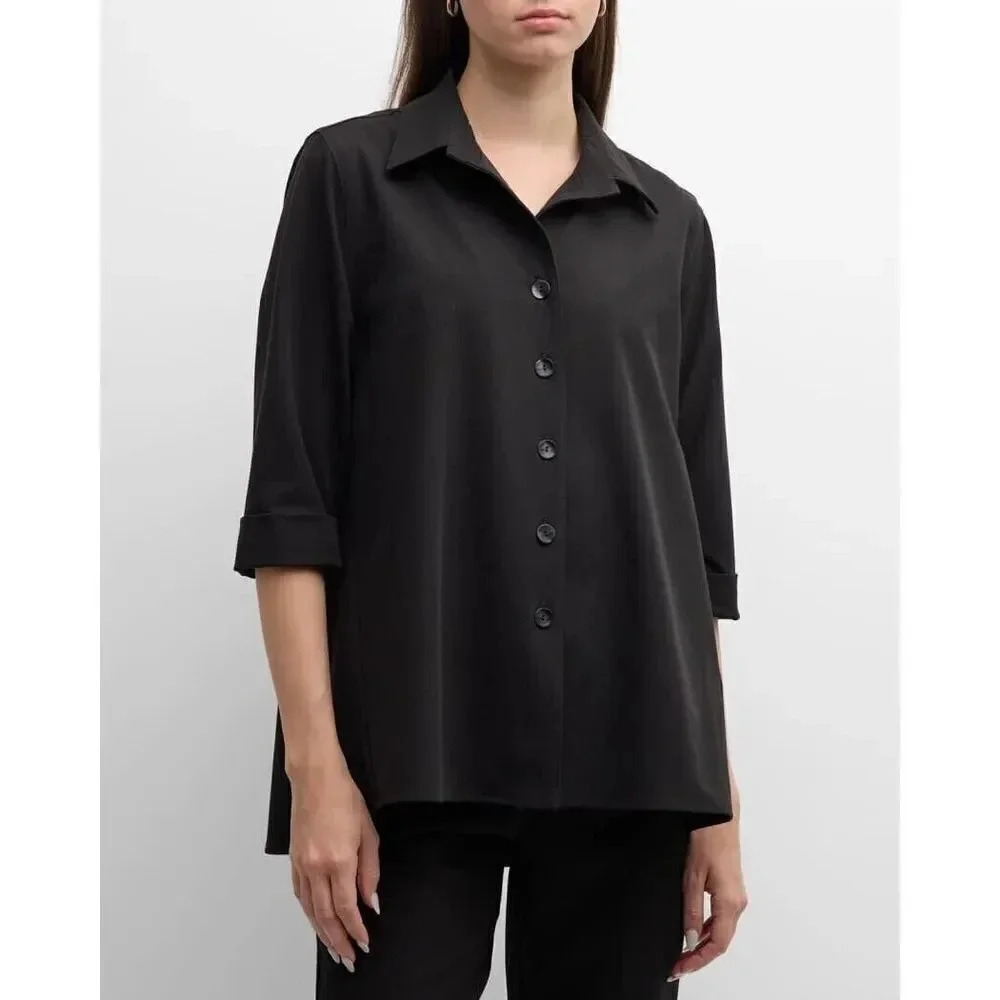 New $315 Caroline Rose Gabardine Shirt Size 2x Blue 100% Linen Button Down